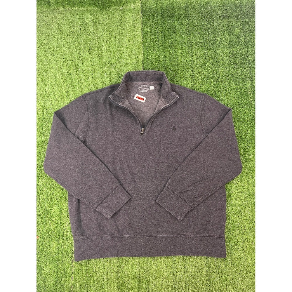 Polo Ralph Lauren Mens Large Charcoal Grey Herringbone Quarter Zip Pullover